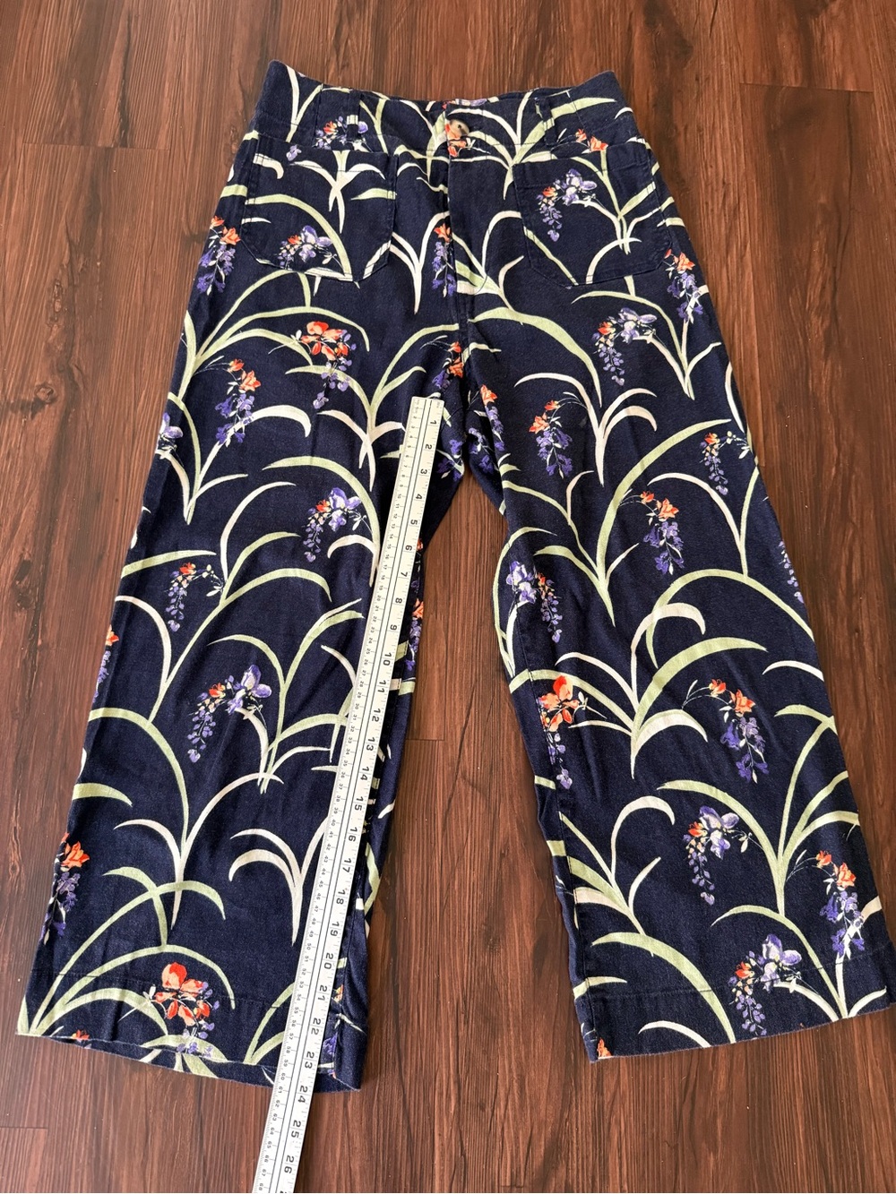 Anthropology x Maeve Women's Navy Floral Wide-Leg Pants - Picture 4 of 9